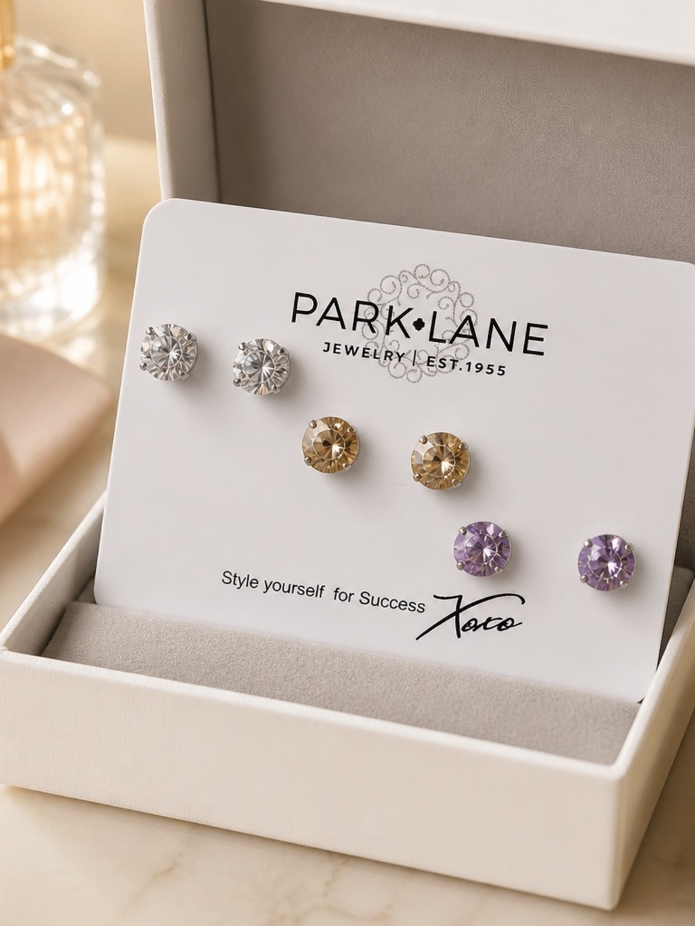 Park Lane Women’s “Lola Trio” Statement Earrings Silver Crystal Stud Set NWT